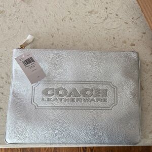 Coach Large Metallic Silver Leather Pouch
